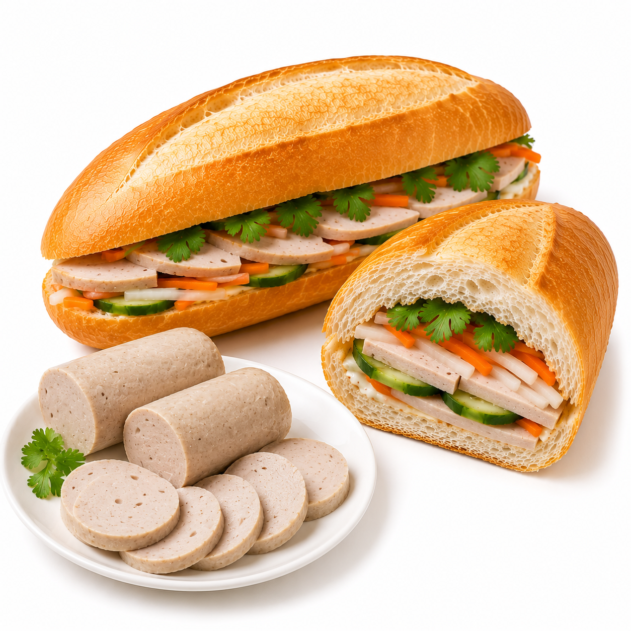 Vietnamese baguette with pork sausage - Bánh mì chả
